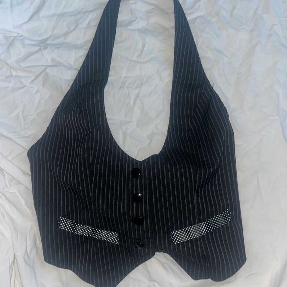 Black Pinstripe Women's Halter Top